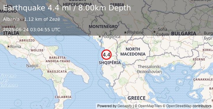Earthquake ALBANIA (4.5 ml) (2025-06-24 03:04:55 UTC)