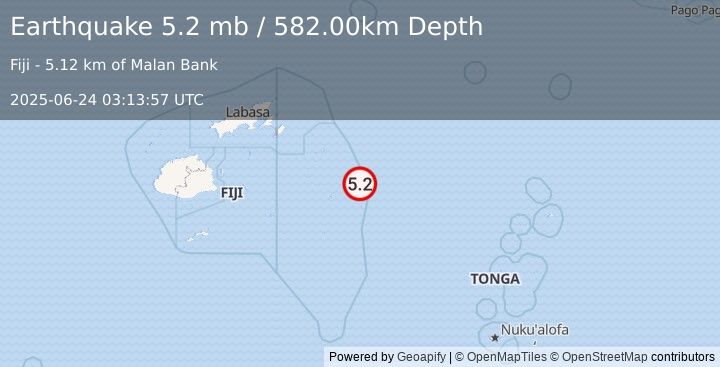 Earthquake FIJI REGION (4.9 mb) (2025-06-24 03:13:55 UTC)