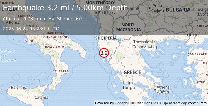 Earthquake ALBANIA (3.0 ml) (2025-06-24 03:28:20 UTC)