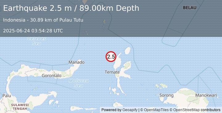 Earthquake HALMAHERA, INDONESIA (2.5 m) (2025-06-24 03:54:28 UTC)