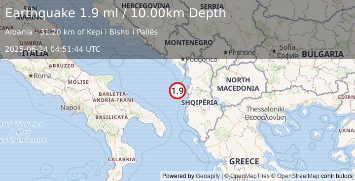 Earthquake ADRIATIC SEA (1.9 ml) (2025-06-24 04:51:44 UTC)
