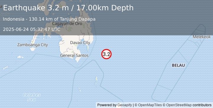 Earthquake PHILIPPINE ISLANDS REGION (3.2 m) (2025-06-24 05:32:47 UTC)