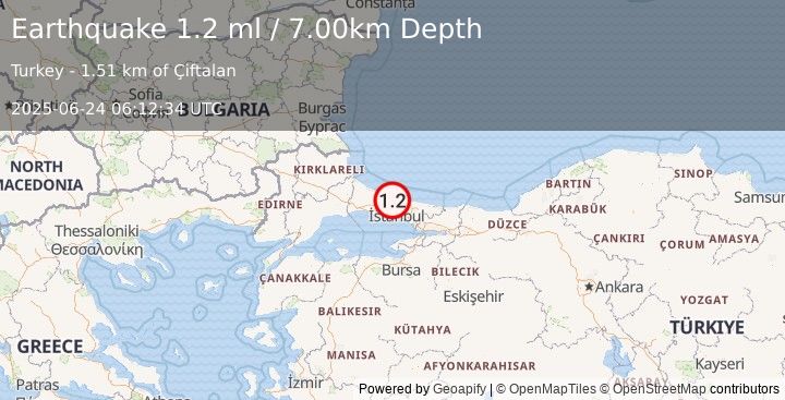 Earthquake WESTERN TURKEY (1.2 ml) (2025-06-24 06:12:34 UTC)