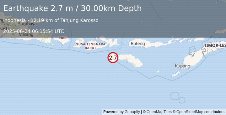 Earthquake SUMBAWA REGION, INDONESIA (2.7 m) (2025-06-24 06:15:54 UTC)