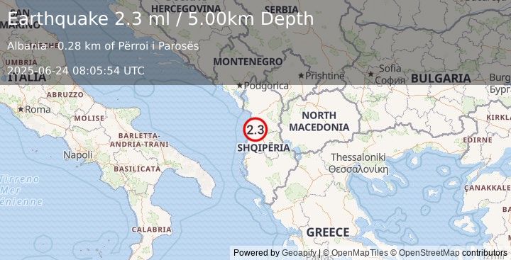 Earthquake ALBANIA (2.0 ml) (2025-06-24 08:05:53 UTC)