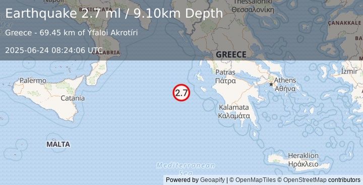 Earthquake IONIAN SEA (2.7 ml) (2025-06-24 08:24:06 UTC)