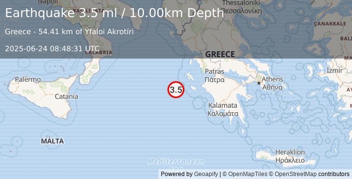 Earthquake IONIAN SEA (3.5 ml) (2025-06-24 08:48:31 UTC)