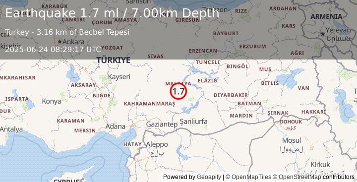 Earthquake EASTERN TURKEY (1.7 ml) (2025-06-24 08:29:17 UTC)