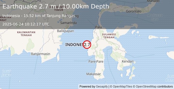 Earthquake SULAWESI, INDONESIA (2.7 m) (2025-06-24 10:12:17 UTC)