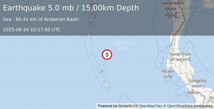 Earthquake NICOBAR ISLANDS, INDIA REGION (5.0 mb) (2025-06-24 10:17:00 UTC)