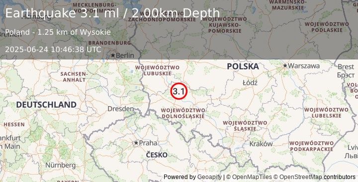 Earthquake POLAND (3.1 ml) (2025-06-24 10:46:38 UTC)