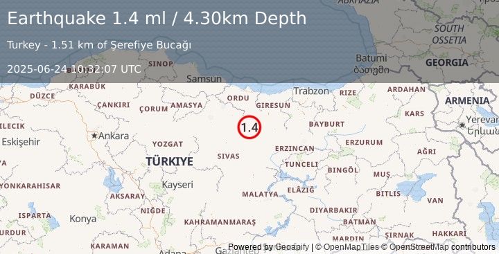 Earthquake CENTRAL TURKEY (1.4 ml) (2025-06-24 10:32:07 UTC)