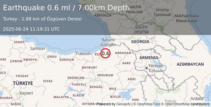 Earthquake EASTERN TURKEY (0.6 ml) (2025-06-24 11:19:31 UTC)