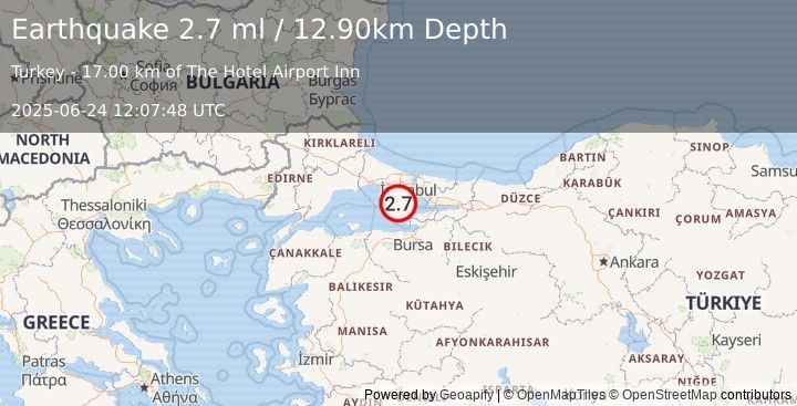 Earthquake WESTERN TURKEY (2.7 ml) (2025-06-24 12:07:48 UTC)