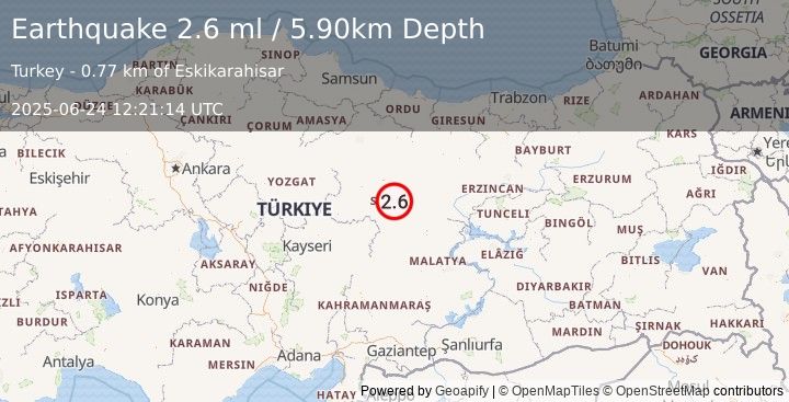 Earthquake CENTRAL TURKEY (2.6 ml) (2025-06-24 12:21:14 UTC)