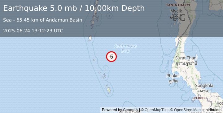 Earthquake NICOBAR ISLANDS, INDIA REGION (5.0 mb) (2025-06-24 13:12:23 UTC)