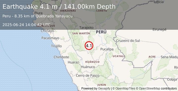 Earthquake CENTRAL PERU (4.1 m) (2025-06-24 14:04:42 UTC)