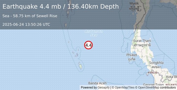 Earthquake NICOBAR ISLANDS, INDIA REGION (4.4 mb) (2025-06-24 13:50:26 UTC)