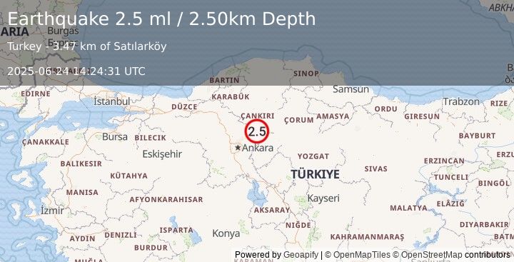 Earthquake CENTRAL TURKEY (2.2 ml) (2025-06-24 14:24:31 UTC)