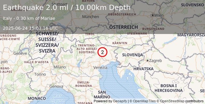 Earthquake NORTHERN ITALY (2.0 ml) (2025-06-24 15:03:16 UTC)