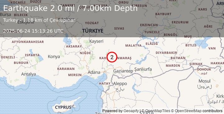 Earthquake CENTRAL TURKEY (2.0 ml) (2025-06-24 15:13:26 UTC)