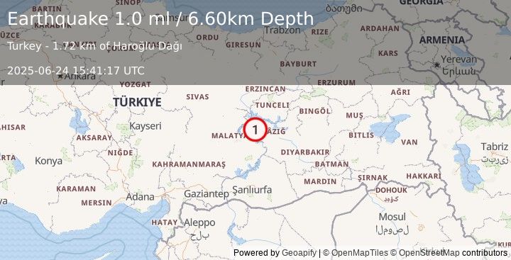 Earthquake EASTERN TURKEY (1.0 ml) (2025-06-24 15:41:17 UTC)