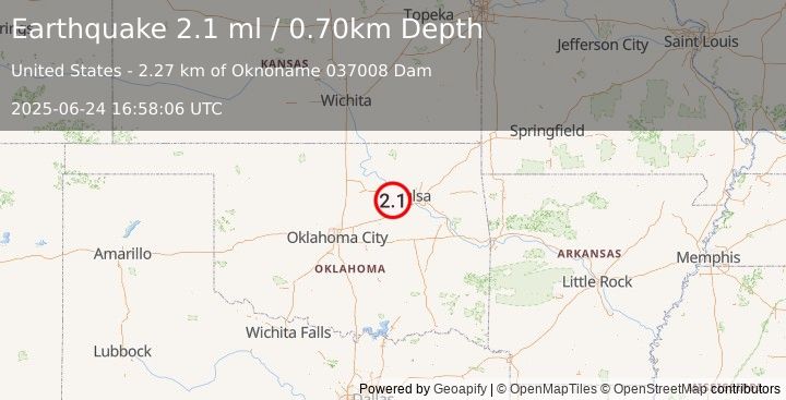 Earthquake OKLAHOMA (2.1 ml) (2025-06-24 16:58:06 UTC)