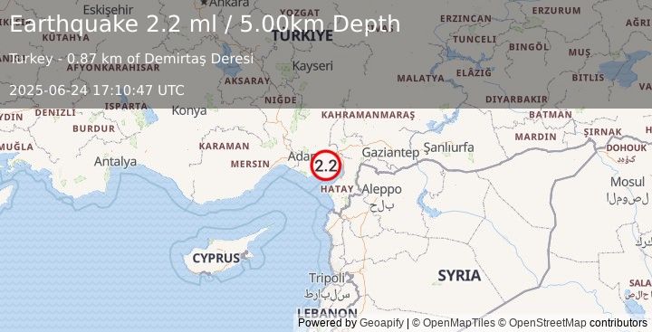 Earthquake CENTRAL TURKEY (2.2 ml) (2025-06-24 17:10:48 UTC)