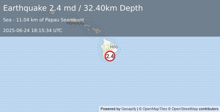 Earthquake ISLAND OF HAWAII, HAWAII (2.4 md) (2025-06-24 18:15:34 UTC)