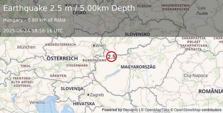 Earthquake HUNGARY (2.5 m) (2025-06-24 18:56:15 UTC)
