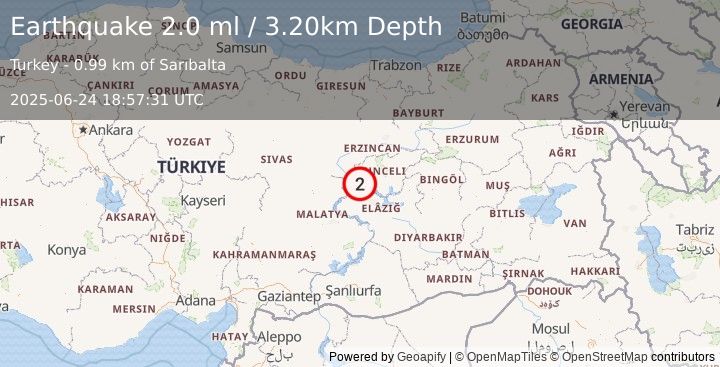 Earthquake EASTERN TURKEY (2.0 ml) (2025-06-24 18:57:31 UTC)