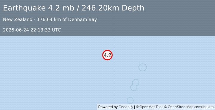 Earthquake KERMADEC ISLANDS REGION (4.2 mb) (2025-06-24 22:13:33 UTC)
