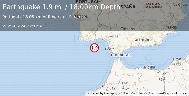 Earthquake STRAIT OF GIBRALTAR (1.9 ml) (2025-06-24 22:17:43 UTC)