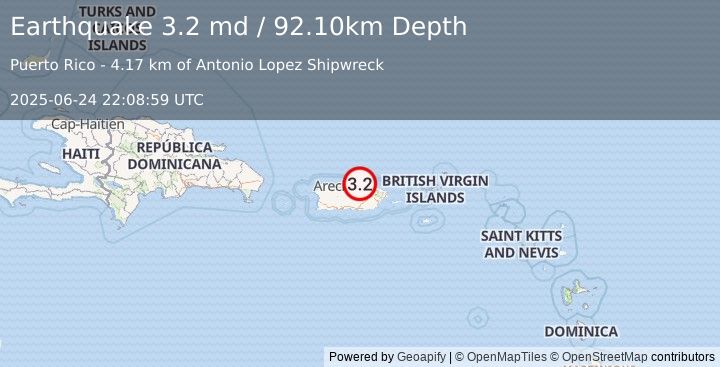 Earthquake PUERTO RICO REGION (3.2 md) (2025-06-24 22:08:59 UTC)