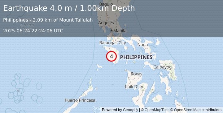 Earthquake MINDORO, PHILIPPINES (4.0 m) (2025-06-24 22:24:06 UTC)