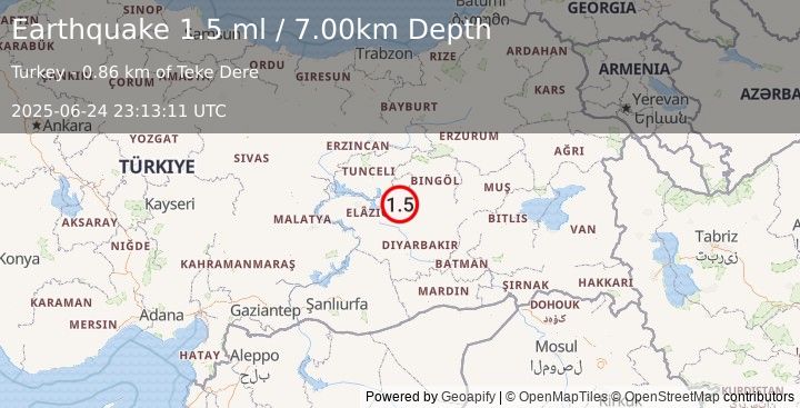 Earthquake EASTERN TURKEY (1.5 ml) (2025-06-24 23:13:11 UTC)