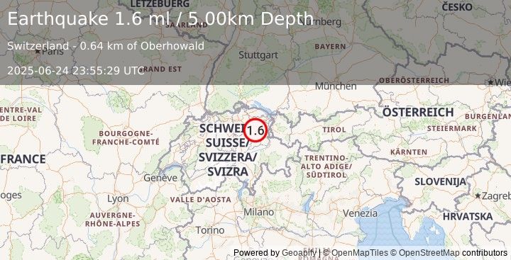 Earthquake SWITZERLAND (1.6 ml) (2025-06-24 23:55:29 UTC)