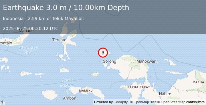 Earthquake PAPUA REGION, INDONESIA (3.0 m) (2025-06-25 00:20:12 UTC)