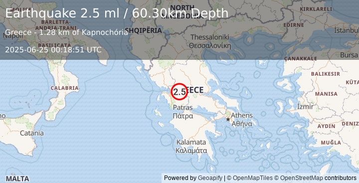 Earthquake GREECE (2.5 ml) (2025-06-25 00:18:51 UTC)