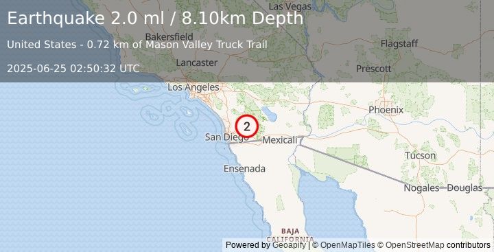 Earthquake SOUTHERN CALIFORNIA (2.0 ml) (2025-06-25 02:50:32 UTC)
