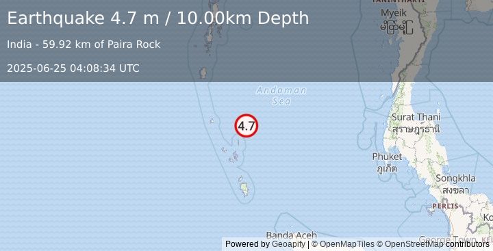 Earthquake NICOBAR ISLANDS, INDIA REGION (4.6 mb) (2025-06-25 04:08:35 UTC)