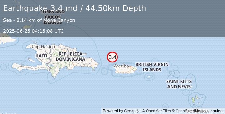 Earthquake PUERTO RICO REGION (3.4 md) (2025-06-25 04:15:08 UTC)