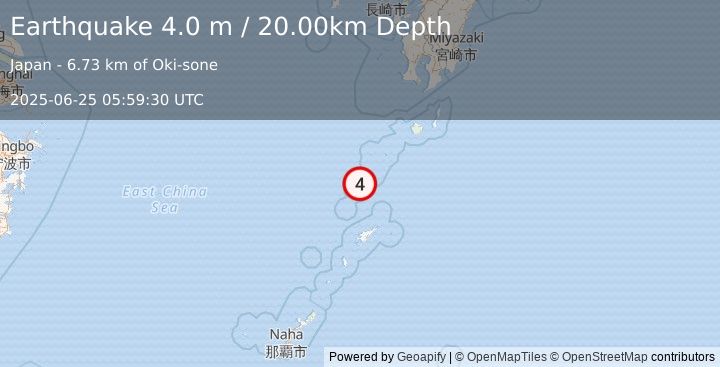 Earthquake RYUKYU ISLANDS, JAPAN (4.0 m) (2025-06-25 05:59:30 UTC)