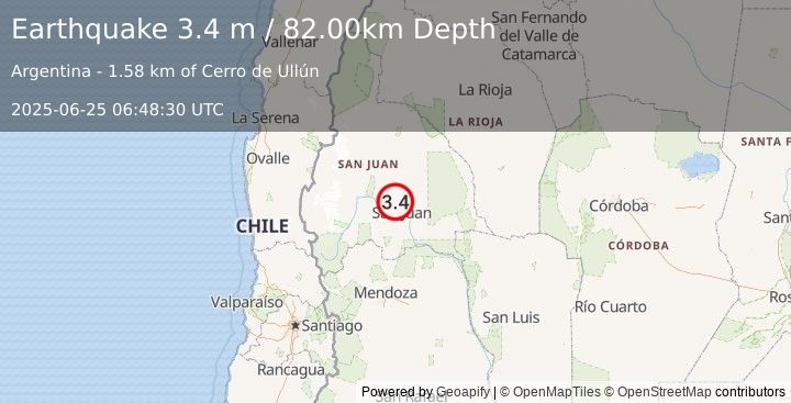 Earthquake SAN JUAN, ARGENTINA (3.4 m) (2025-06-25 06:48:30 UTC)