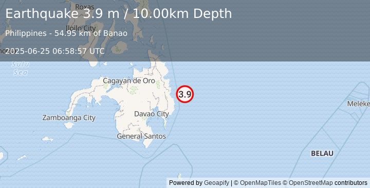 Earthquake PHILIPPINE ISLANDS REGION (3.9 m) (2025-06-25 06:58:57 UTC)