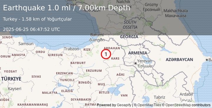 Earthquake EASTERN TURKEY (1.0 ml) (2025-06-25 06:47:52 UTC)