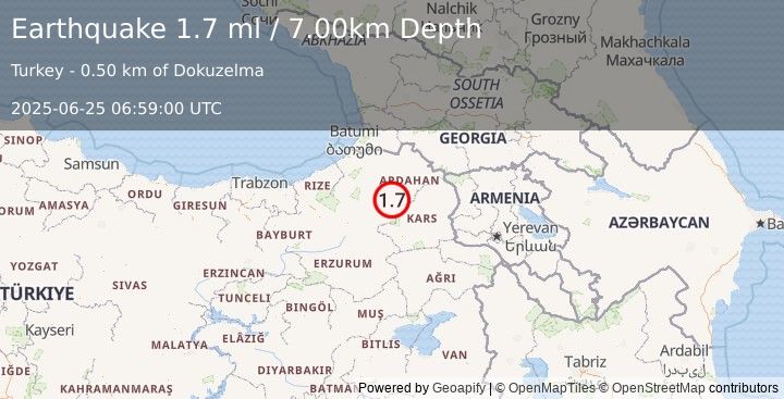 Earthquake EASTERN TURKEY (1.7 ml) (2025-06-25 06:59:00 UTC)