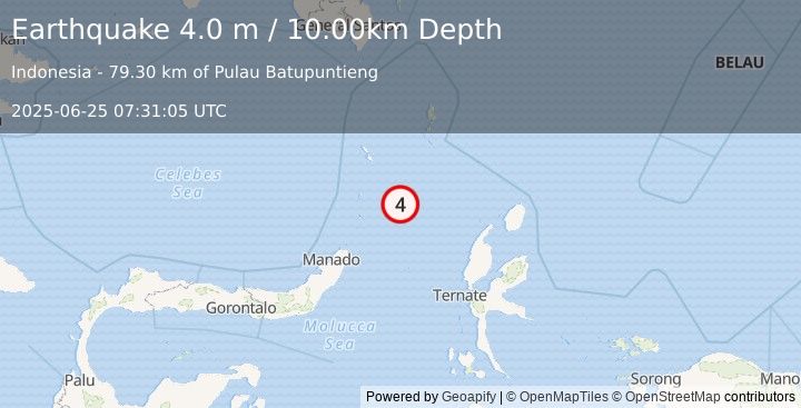 Earthquake MOLUCCA SEA (4.0 m) (2025-06-25 07:31:05 UTC)