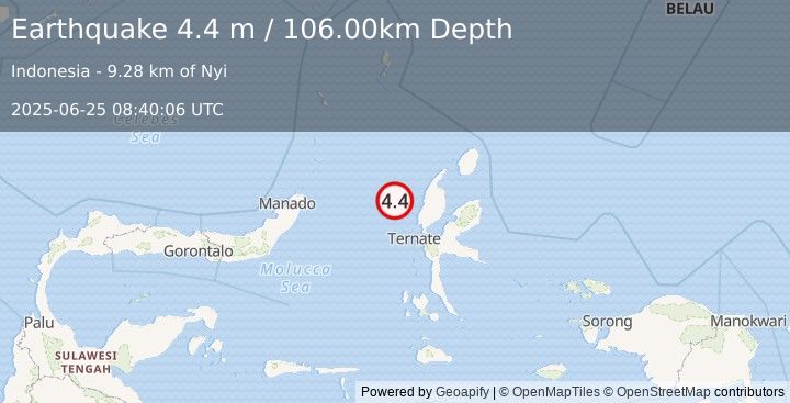 Earthquake HALMAHERA, INDONESIA (4.6 mb) (2025-06-25 08:40:03 UTC)