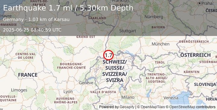 Earthquake FRANCE-GERMANY BORDER REGION (1.7 ml) (2025-06-25 08:40:59 UTC)